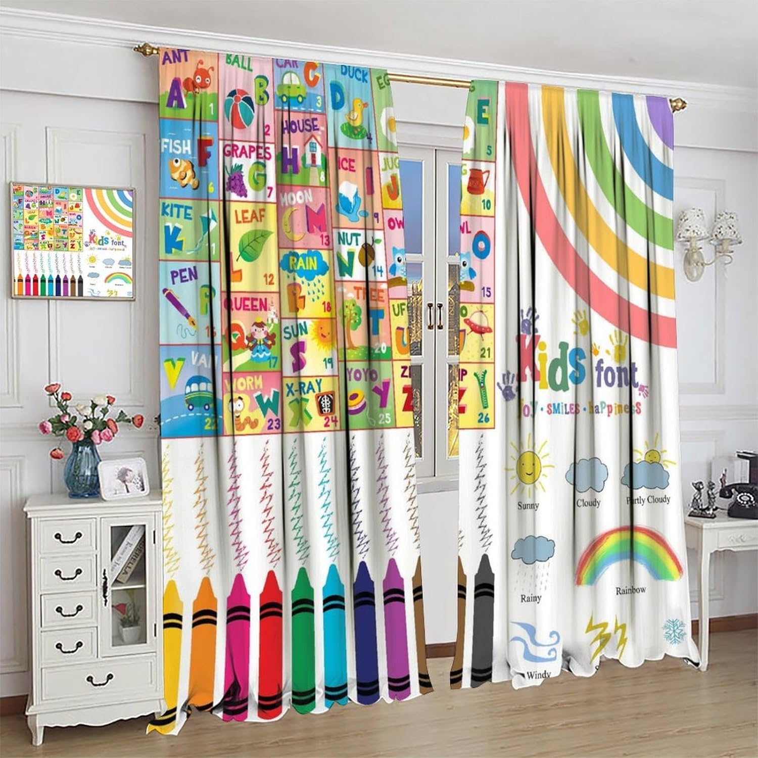 Kids Education In Japan - Gorden Anak Motif Alfabet, Tirai Jendela